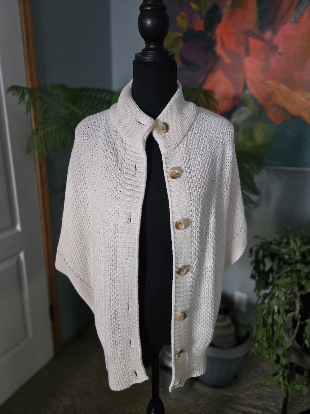 Old Navy Cream Button-Front Knit Cape - Maternity